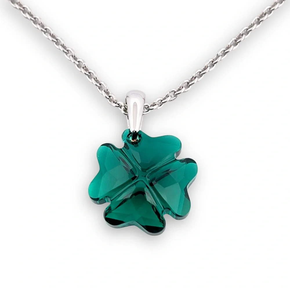 Faceted Crystal Shamrock Necklace - Four Leaf Clover Swarovski Crystal